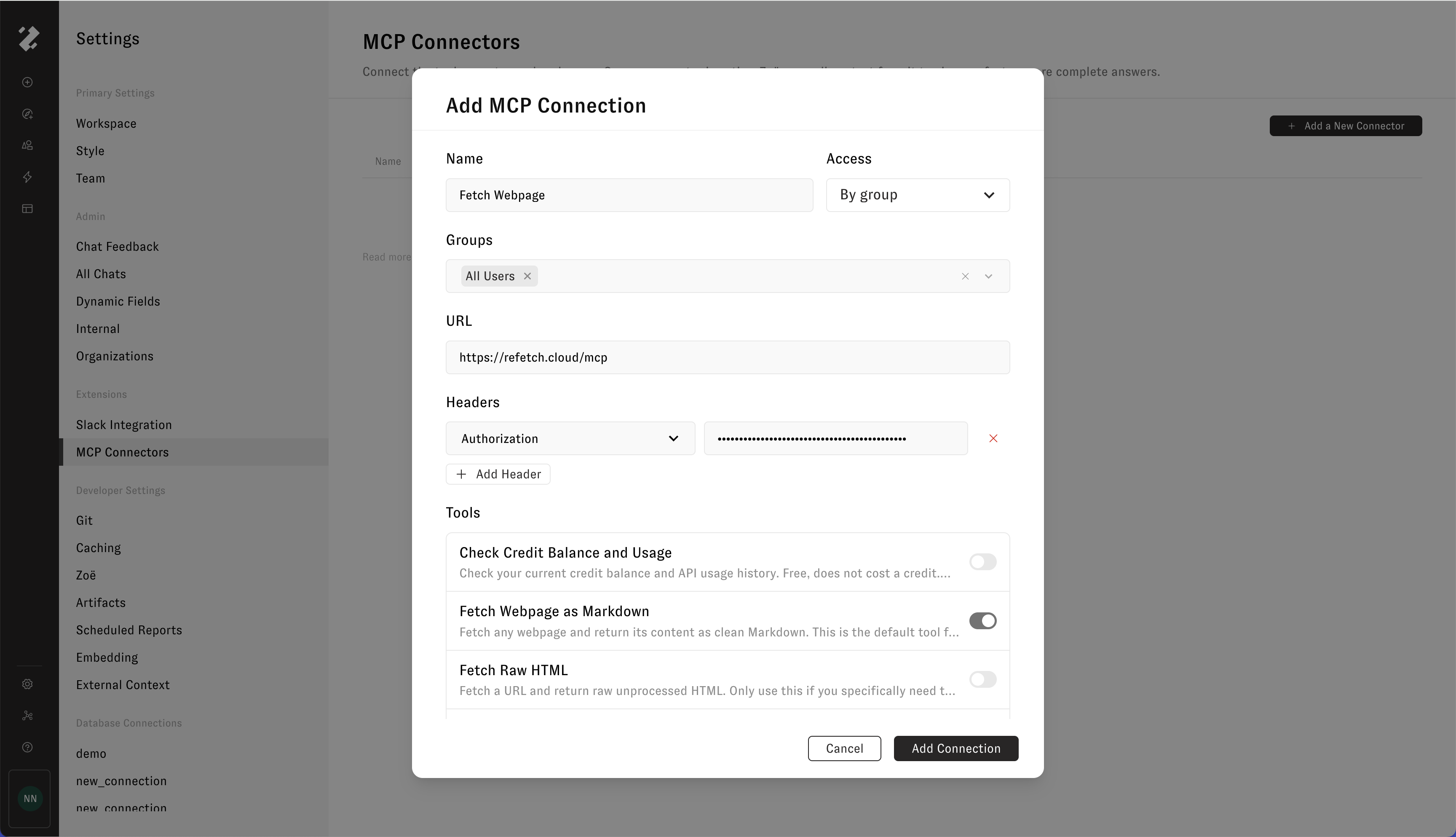 Testing MCP connection details