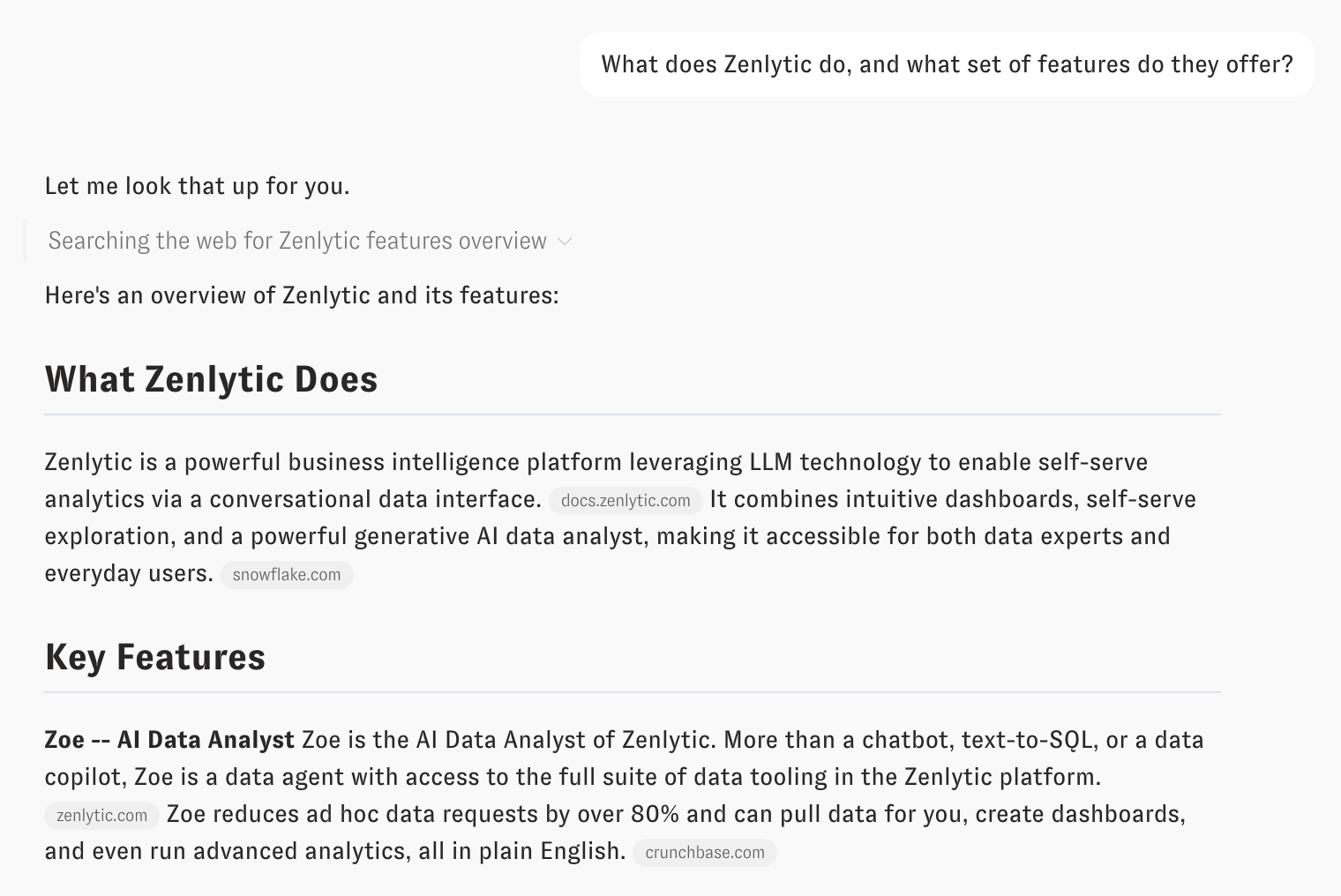 Zoë citing web sources in a response