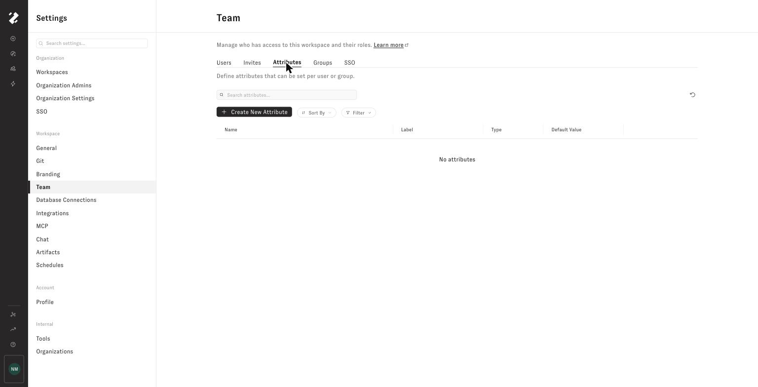 Settings → Team → Attributes tab
