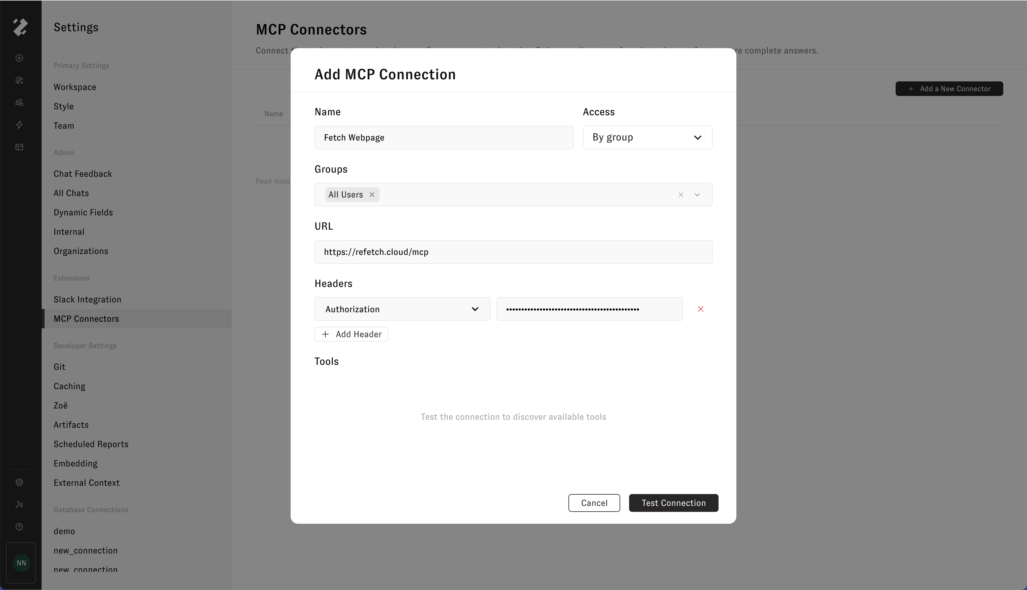 Adding MCP connection details